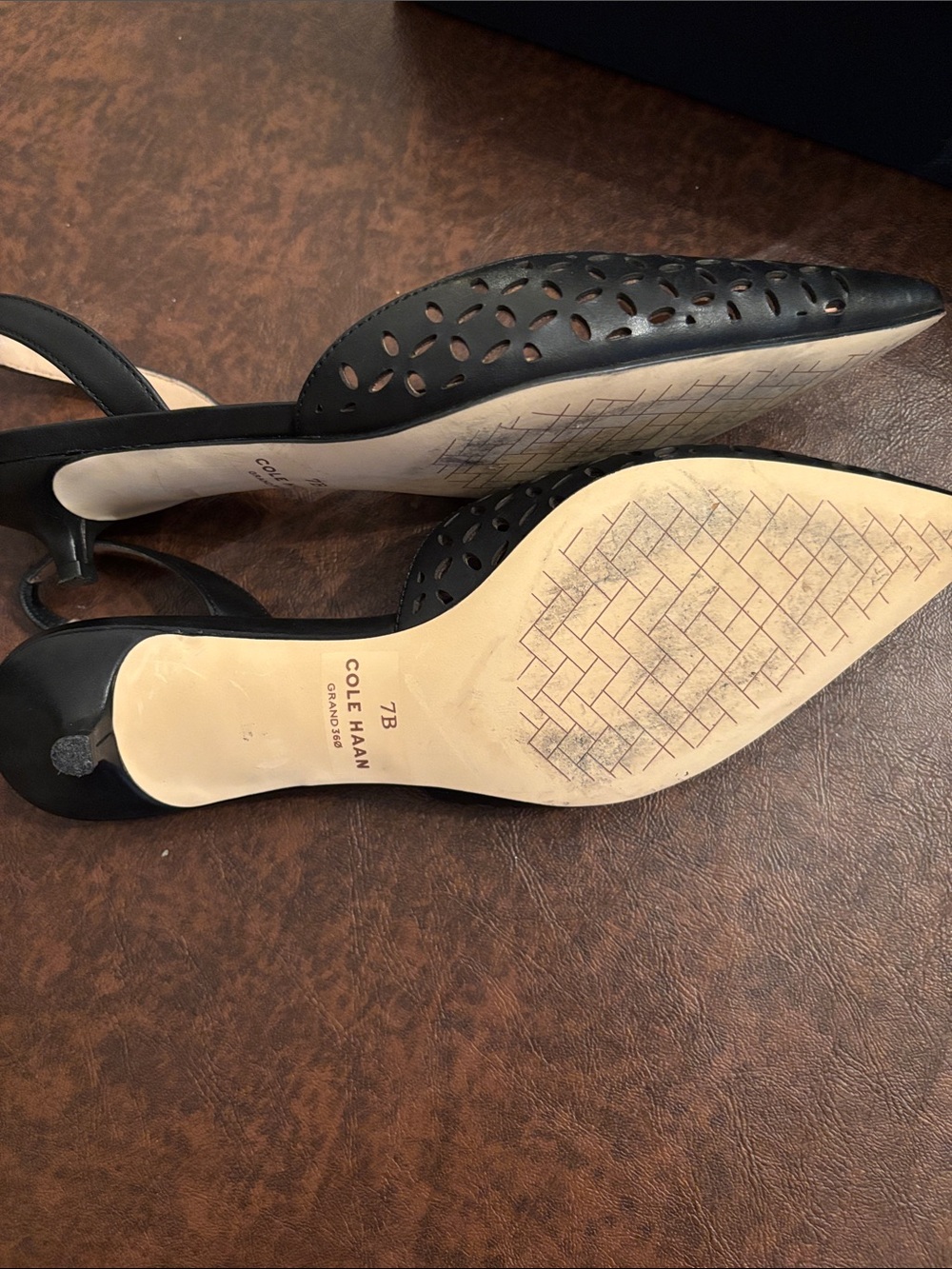 Cole Haan Black Laser-Cut Pointed Slingback Mules - Picture 3 of 5